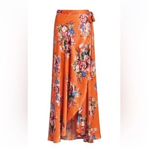 Orange Floral Maxi Wrap Skirt